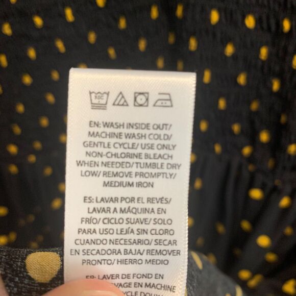 Beach Lunch Lounge Womens Black Gold Polka Dot Smocked Bust Flare Dress M Boho - Picture 6 of 7